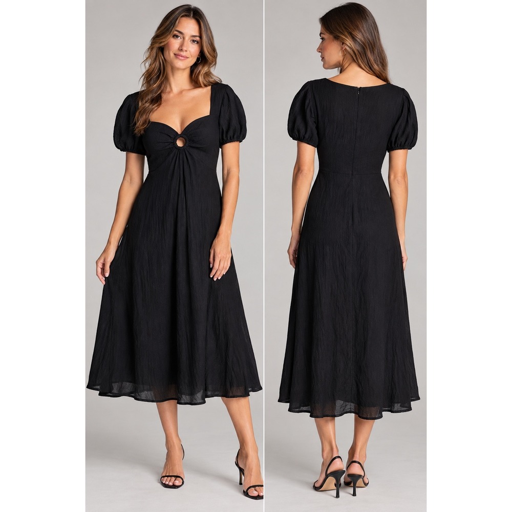 NEW If By Sea Anthropologie Black
Puff Sleeve Sweetheart Neck Key Hole Bodice S